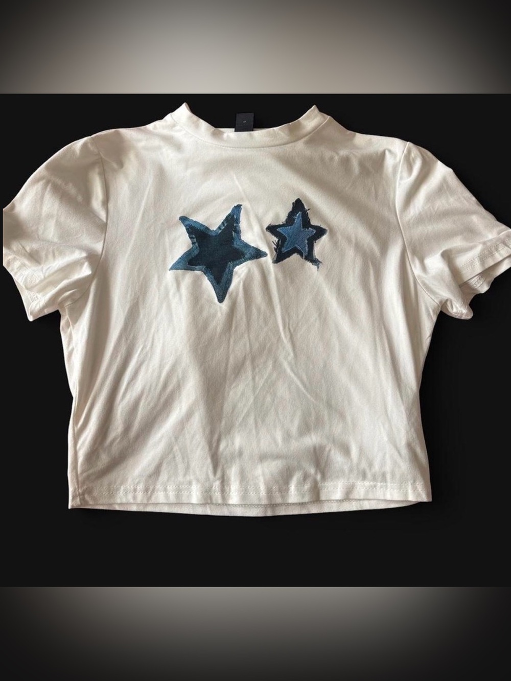 crop White Tee with Blue Star Appliqué